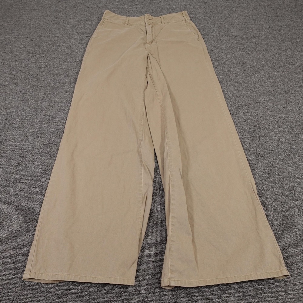 Good American Pants Womens 6 Khaki Good Skate Trouser Wide Leg Cotton Twill